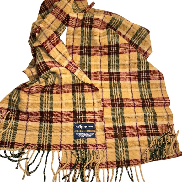 polo Ralph Lauren khaki red black nova check plaid wool scarf - Picture 1 of 7